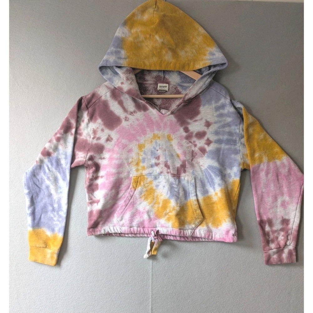 Victoria's Secret PINK Fleece Cropped Tie Dye Campus Hoodie Drawstring Med Women